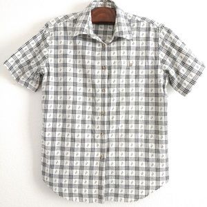Bobbie Brooks Black & White Plaid Button Down Short Sleeve Top